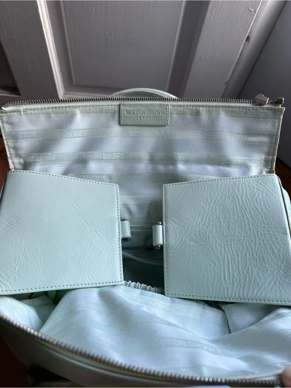 molton brown london sage green vintage leather satchel tote